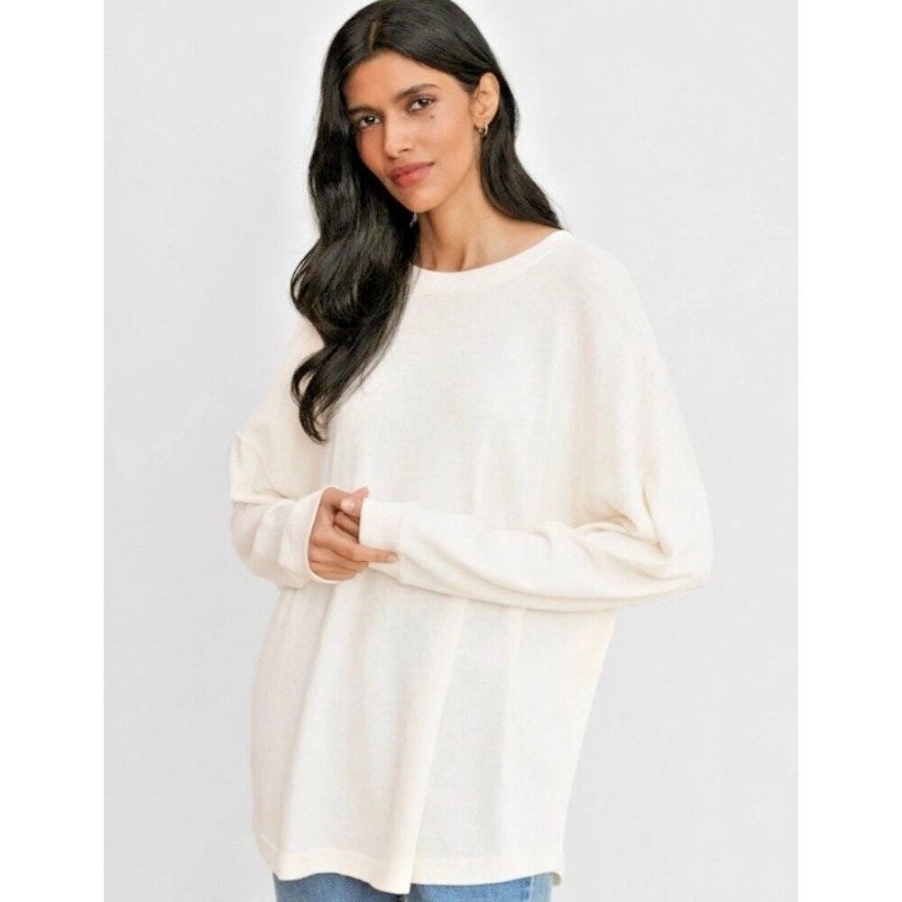 Jenni Kayne Boyfriend Long Sleeve Tee Cotton Ivory Crewneck Sweater Minimalist L